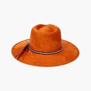 Burnt Orange Hat with Feather detail